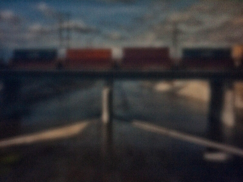 Train crossing LA River - zone plate photograph